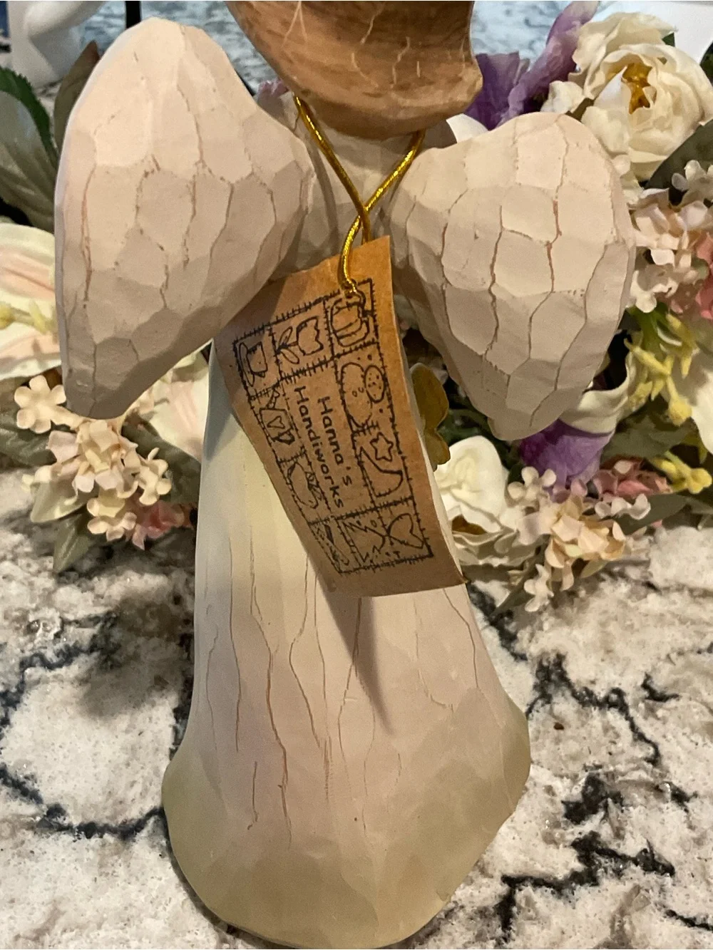 BR-Handcrafted Cream Angel Figurine with Pastel Floral Accents